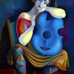 Blue Guitar - 40" X 30" - Oil On Canvas - Available as Hand Painted Multiple Original Ltd. Ed.
